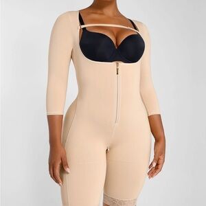 Women's Beige Full Body Shapewear Open Bust Butt-Lifting Bodysuit